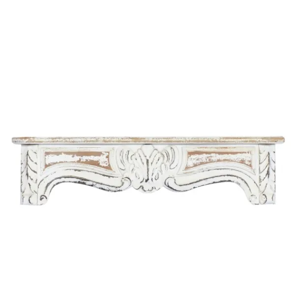 Shelves-Kirkland's Home White Distressed Carved Wood Acanthus Wall Shelf