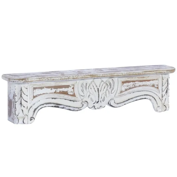 Shelves-Kirkland's Home White Distressed Carved Wood Acanthus Wall Shelf