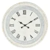 Clocks-Kirkland's Home White Distressed Wood Round Beaded Wall Clock