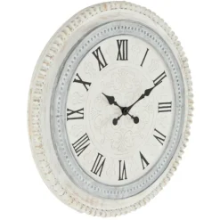 Clocks-Kirkland's Home White Distressed Wood Round Beaded Wall Clock