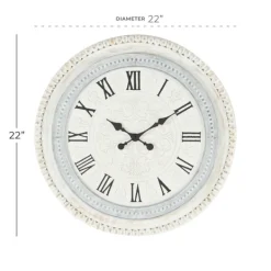 Clocks-Kirkland's Home White Distressed Wood Round Beaded Wall Clock