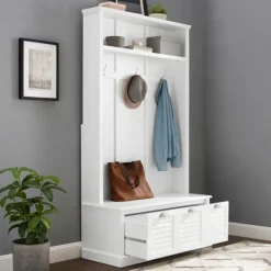 Entryway Furniture-Kirkland's Home White Ellison Hall Tree With Storage Bench