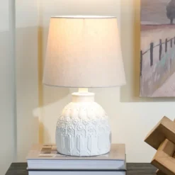 Table Lamps-Kirkland's Home White Embossed Flowers Table Lamp Ivory