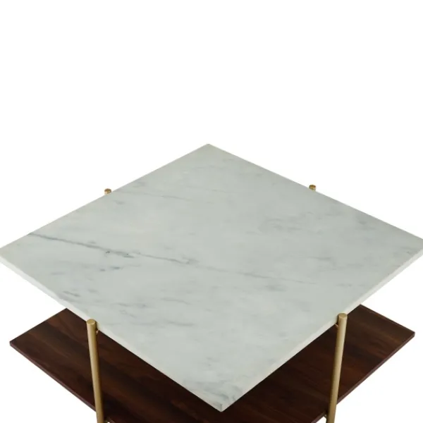 Coffee Tables-Kirkland's Home White Faux Marble And Brown Wood Coffee Table White/Gold