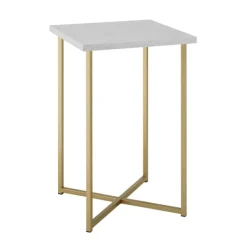 Accent & End Tables-Kirkland's Home White Faux Marble And Gold X-Base Accent Table