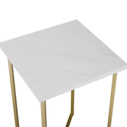 Accent & End Tables-Kirkland's Home White Faux Marble And Gold X-Base Accent Table