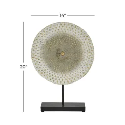 Statues & Figurines-Kirkland's Home White Gold Carved Mandala Metal Sculpture Gray