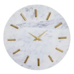 Clocks-Kirkland's Home White Marble And Gold Accent Wall Clock, 15 In.