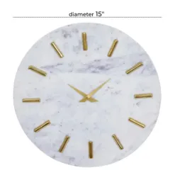 Clocks-Kirkland's Home White Marble And Gold Accent Wall Clock, 15 In.