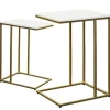 Accent & End Tables-Kirkland's Home White Marble And Gold Grid Accent Tables, Set Of 2 White/Gold