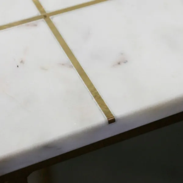 Accent & End Tables-Kirkland's Home White Marble And Gold Grid Accent Tables, Set Of 2 White/Gold