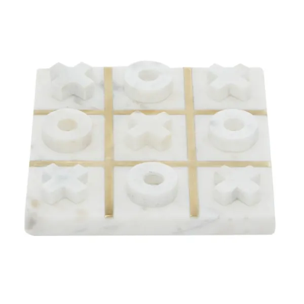 Decorative Accents-Kirkland's Home White Marble And Gold Tic Tac Toe Board White/Gold