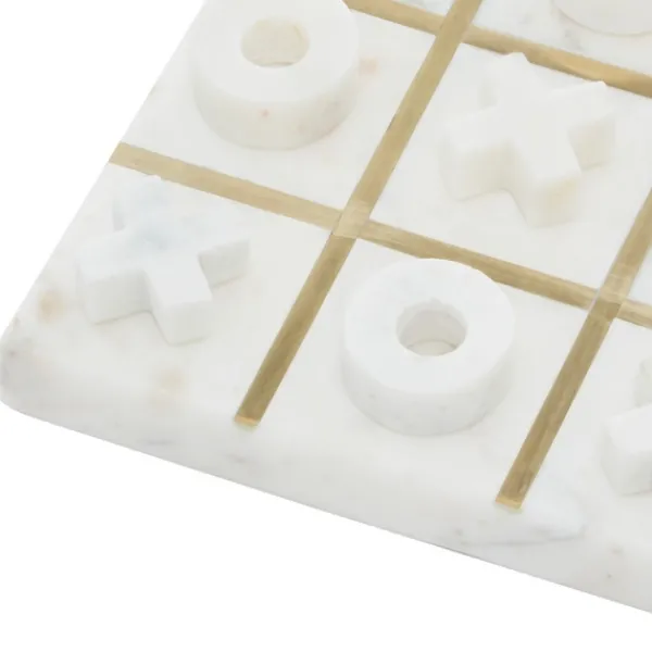 Decorative Accents-Kirkland's Home White Marble And Gold Tic Tac Toe Board White/Gold