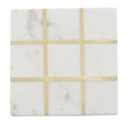 Decorative Accents-Kirkland's Home White Marble And Gold Tic Tac Toe Board White/Gold
