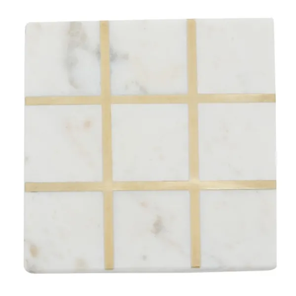 Decorative Accents-Kirkland's Home White Marble And Gold Tic Tac Toe Board White/Gold