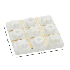 Decorative Accents-Kirkland's Home White Marble And Gold Tic Tac Toe Board White/Gold