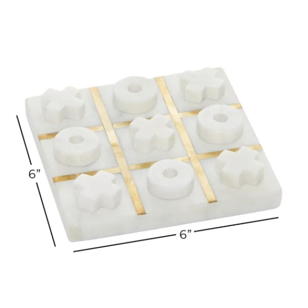 Decorative Accents-Kirkland's Home White Marble And Gold Tic Tac Toe Board White/Gold