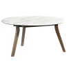 Coffee Tables-Kirkland's Home White Marble And Wood Round Coffee Table Tan