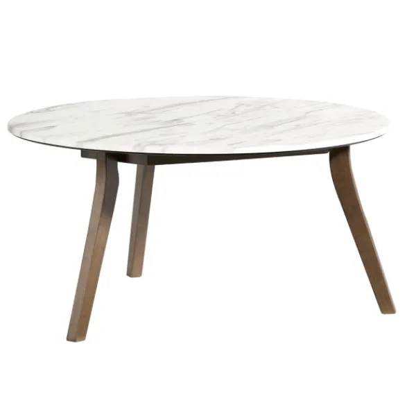 Coffee Tables-Kirkland's Home White Marble And Wood Round Coffee Table Tan