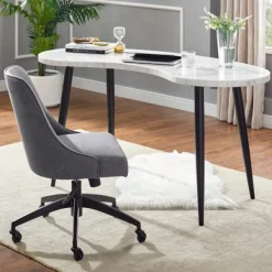 Office Furniture-Kirkland's Home White Marble Kidney Shaped Desk
