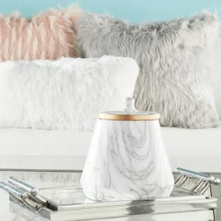 Decorative Bowls & Jars-Kirkland's Home White Marble Oval Jar White/Gray