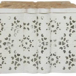 Baskets & Boxes-Kirkland's Home White Metal And Carved Wood Boxes, Set Of 3 White/Brown