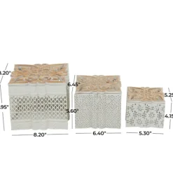 Baskets & Boxes-Kirkland's Home White Metal And Carved Wood Boxes, Set Of 3 White/Brown