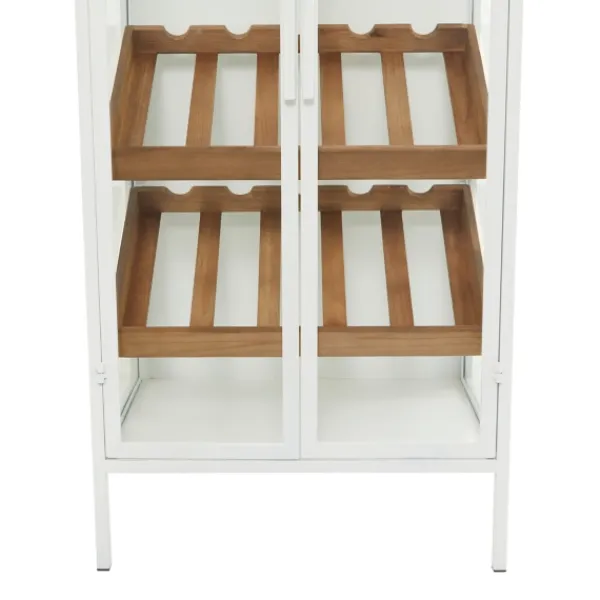 Kitchen Islands & Bar Carts-Kirkland's Home White Metal And Natural Wood 2-Door Bar Cabinet