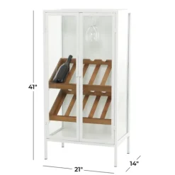 Kitchen Islands & Bar Carts-Kirkland's Home White Metal And Natural Wood 2-Door Bar Cabinet