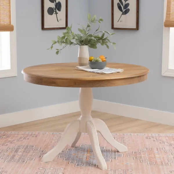Dining Tables-Kirkland's Home White Natural Top Pedestal Dining Table