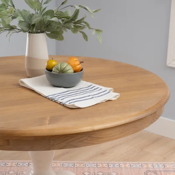 Dining Tables-Kirkland's Home White Natural Top Pedestal Dining Table