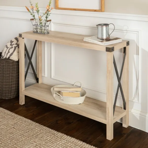 Console Tables-Kirkland's Home White Oak Farmhouse X-Frame Console Table Ivory
