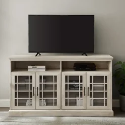 Tv Stands & Media Consoles-Kirkland's Home White Oak Glass Door Tv Stand, 58 In. Ivory