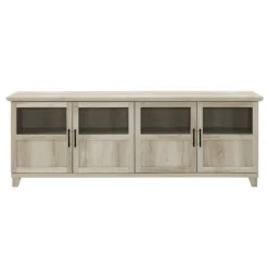 Tv Stands & Media Consoles-Kirkland's Home White Oak Glass Paneled Door Tv Stand Ivory