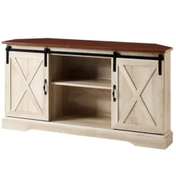 Tv Stands & Media Consoles-Kirkland's Home White Oak Sliding Barn Doors Corner Tv Stand Ivory