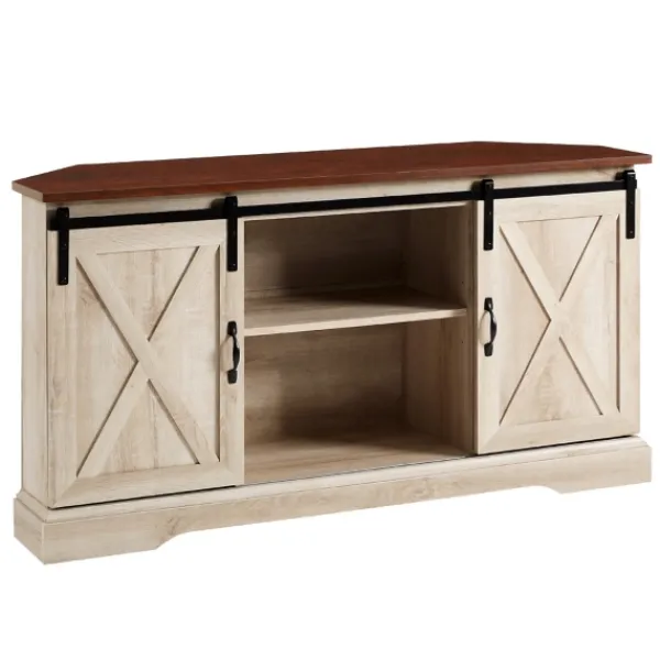 Tv Stands & Media Consoles-Kirkland's Home White Oak Sliding Barn Doors Corner Tv Stand Ivory