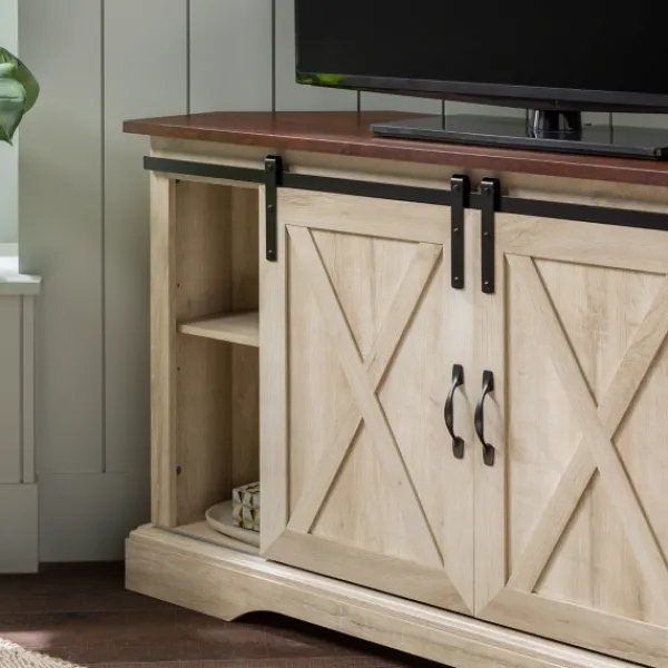 Tv Stands & Media Consoles-Kirkland's Home White Oak Sliding Barn Doors Corner Tv Stand Ivory