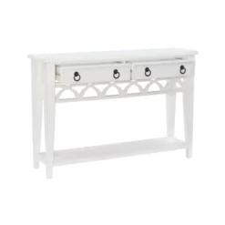 Console Tables-Kirkland's Home White Or Teal Paneled Fretwork Console Table White/Blue