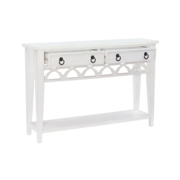 Console Tables-Kirkland's Home White Or Teal Paneled Fretwork Console Table White/Blue