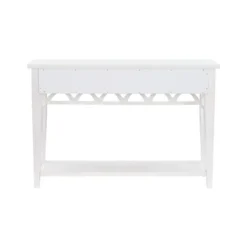 Console Tables-Kirkland's Home White Or Teal Paneled Fretwork Console Table White/Blue