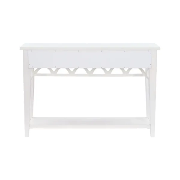 Console Tables-Kirkland's Home White Or Teal Paneled Fretwork Console Table White/Blue