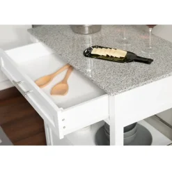 Kitchen Islands & Bar Carts-Kirkland's Home White Parker Granite Top Rolling Kitchen Cart