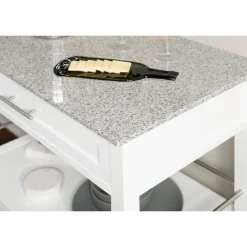 Kitchen Islands & Bar Carts-Kirkland's Home White Parker Granite Top Rolling Kitchen Cart