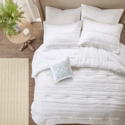 Comforters-Kirkland's Home White Quilted California King 5-Pc. Comforter Set White/Blue