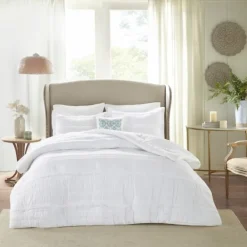 Comforters-Kirkland's Home White Quilted King 5-Pc. Comforter Set White/Blue