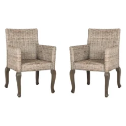 Dining Chairs-Kirkland's Home White Rattan Curved Legs Dining Chairs, Set Of 2 White/Brown