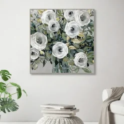 Framed Art-Kirkland's Home White Rose Parade Framed Canvas Art Print Green/White