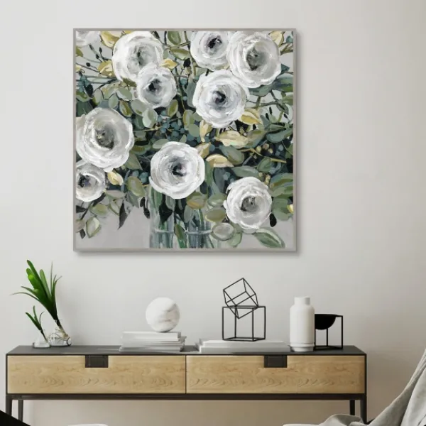 Framed Art-Kirkland's Home White Rose Parade Framed Canvas Art Print Green/White