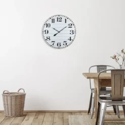 Clocks-Kirkland's Home White Rustic Wood Plank Wall Clock