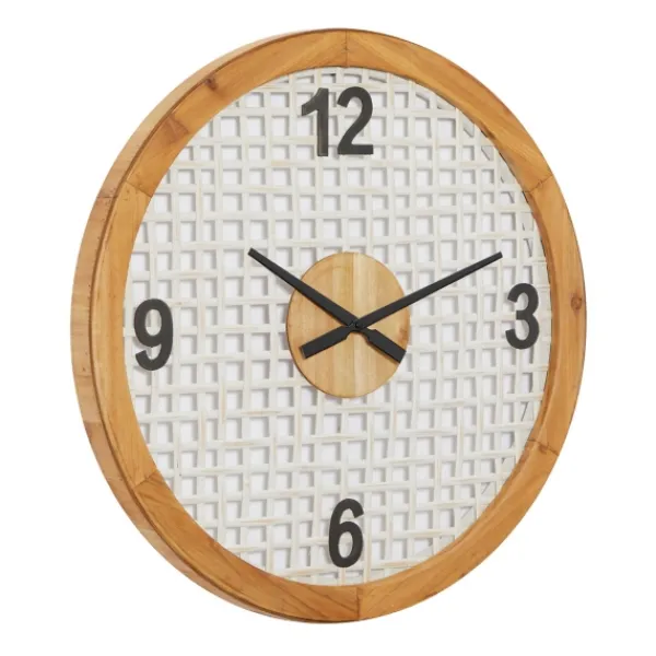 Clocks-Kirkland's Home White Rustic Woven Farmhouse Wall Clock